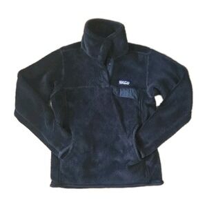 PATAGONIA Women XS Re-Tool Snap Polartec Fleece Jacket Black Coat Pullover